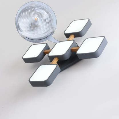Scandinavian Macaron Wood Square Ceiling Light — 5 - Gray / 220V-240V For UK/AU / Infinitely Dimmable