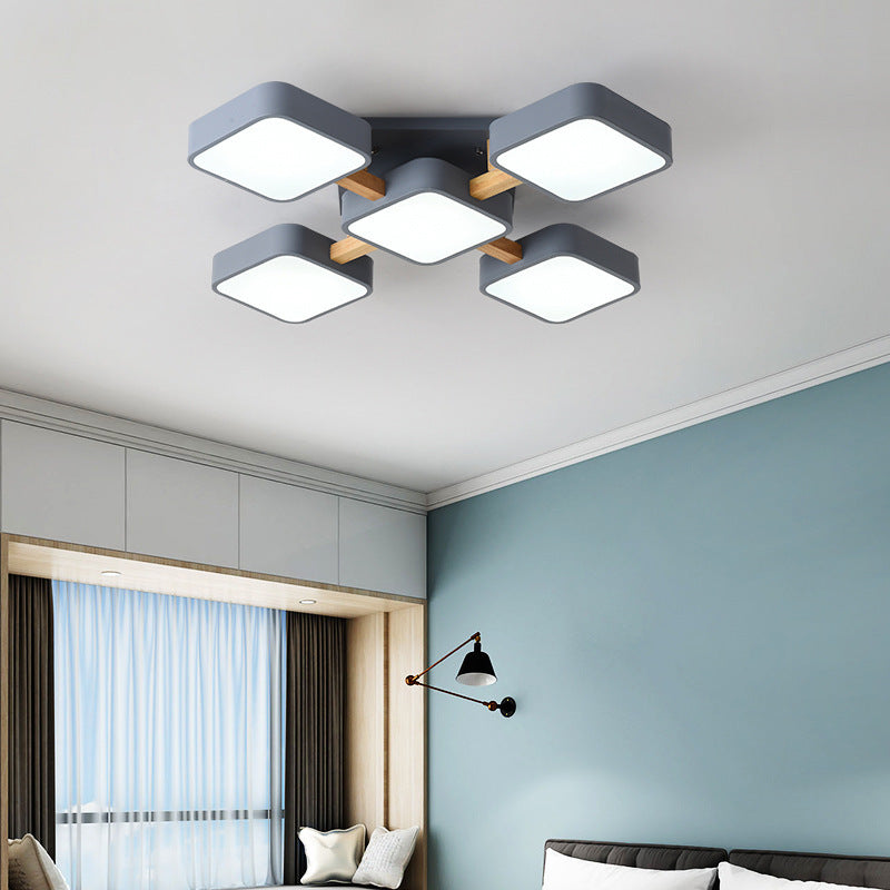 Scandinavian Macaron Wood Square Ceiling Light
