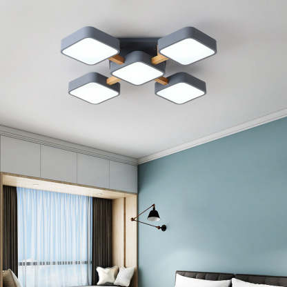 Scandinavian Macaron Wood Square Ceiling Light — 4 - White / 110V-120V For US/CA / Infinitely Dimmable