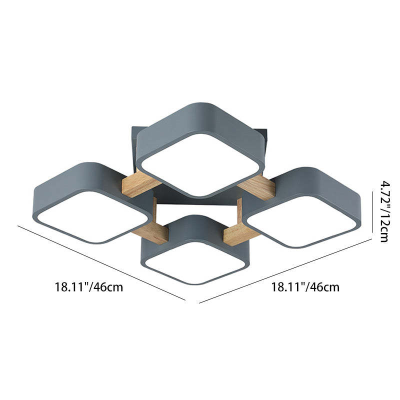 Scandinavian Macaron Wood Square Ceiling Light — 4 - Gray / 220V-240V For UK/AU / Infinitely Dimmable