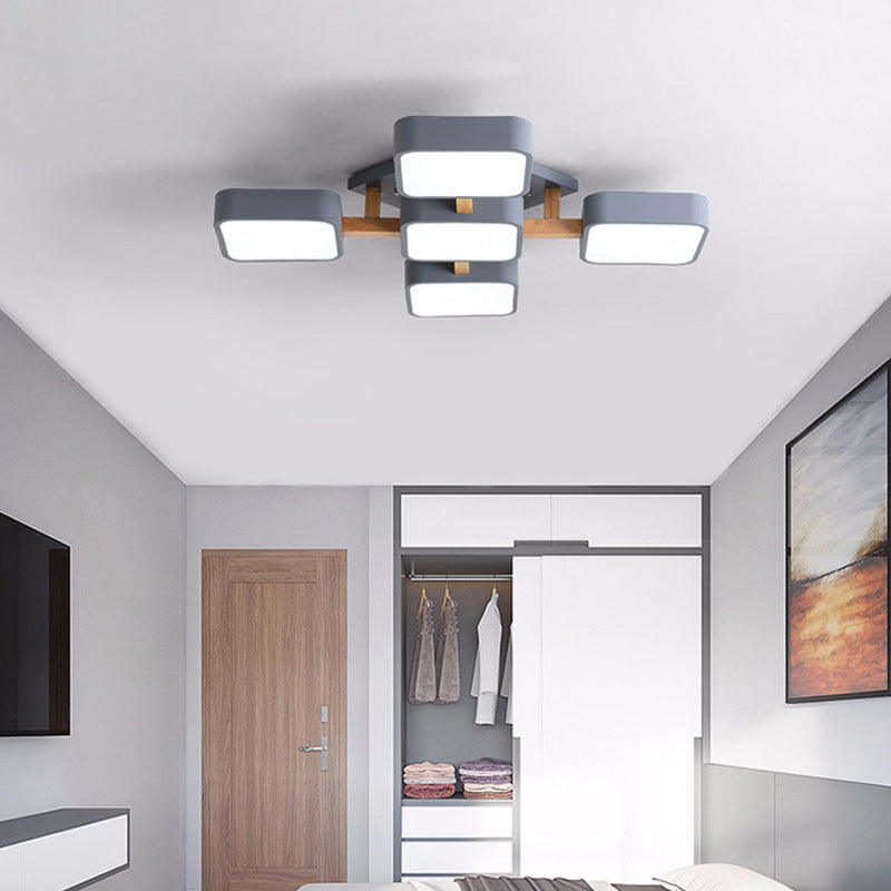 Scandinavian Macaron Wood Square Ceiling Light