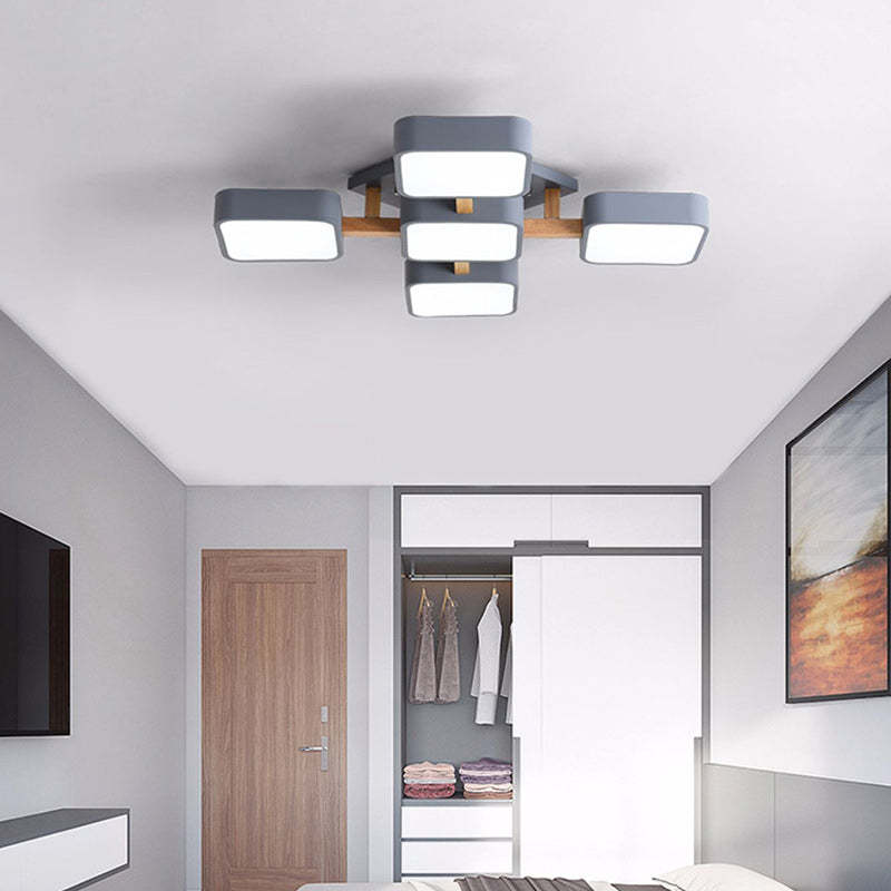 Scandinavian Macaron Wood Square Ceiling Light