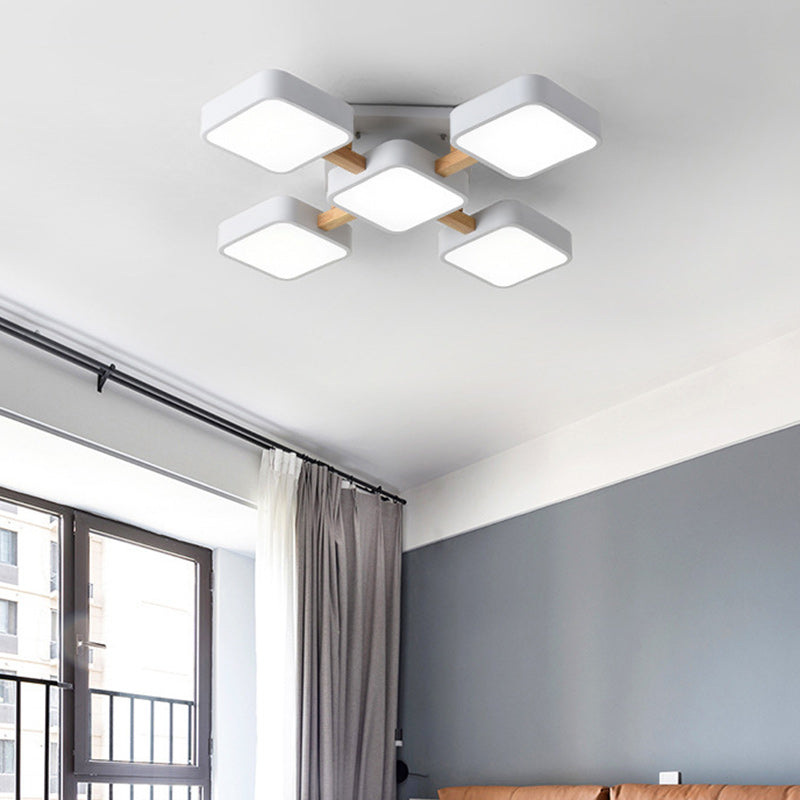 Scandinavian Macaron Wood Square Ceiling Light — 4 - Gray / 110V-120V For US/CA / Infinitely Dimmable