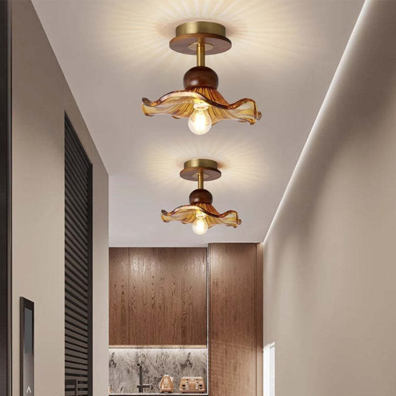French Iron Flower Glass Semi-Flush Ceiling Light
