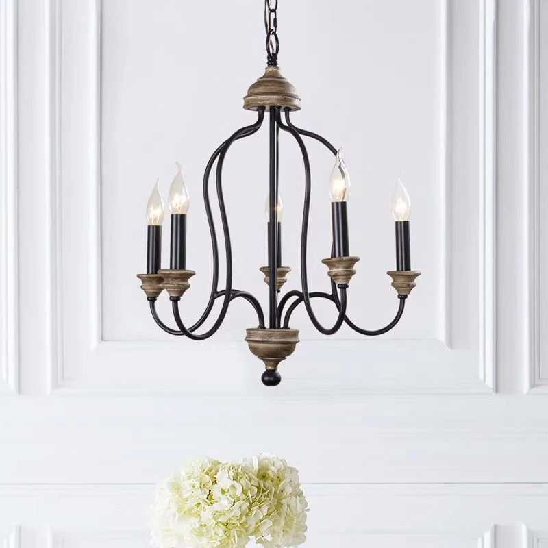 Rustic Iron Arc Candelabra 5-Light Chandelier — Black / 220V-240V For UK/AU