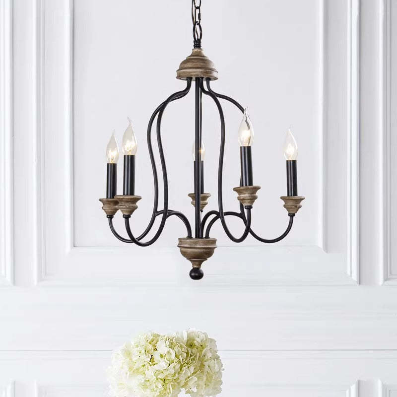 Rustic Iron Arc Candelabra 5-Light Chandelier — Black / 220V-240V For UK/AU