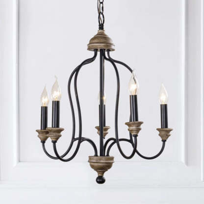 Rustic Iron Arc Candelabra 5-Light Chandelier — White / 110V-120V For US/CA