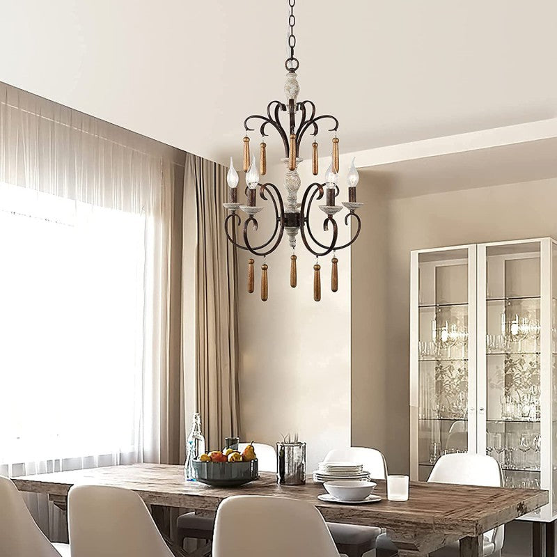 Rustic Distressed Solid Wood Candelabra Chandelier — 110V-120V For US/CA