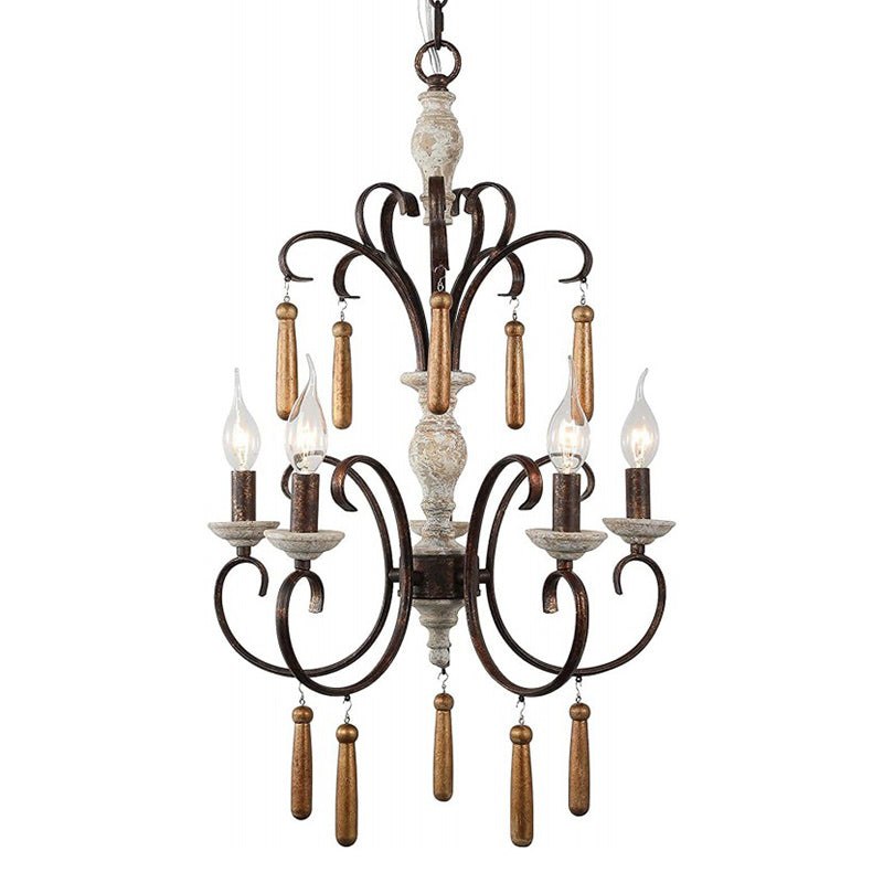 Rustic Distressed Solid Wood Candelabra Chandelier