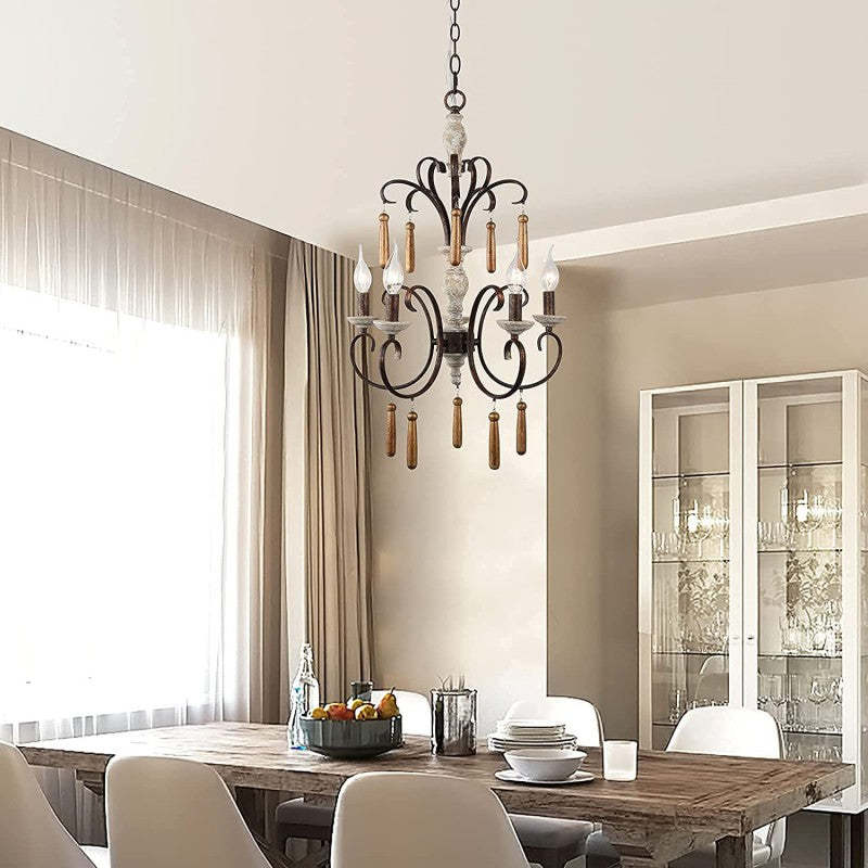 Rustic Distressed Solid Wood Candelabra Chandelier — 110V-120V For US/CA