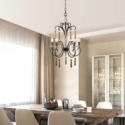 Rustic Distressed Solid Wood Candelabra Chandelier — 110V-120V For US/CA