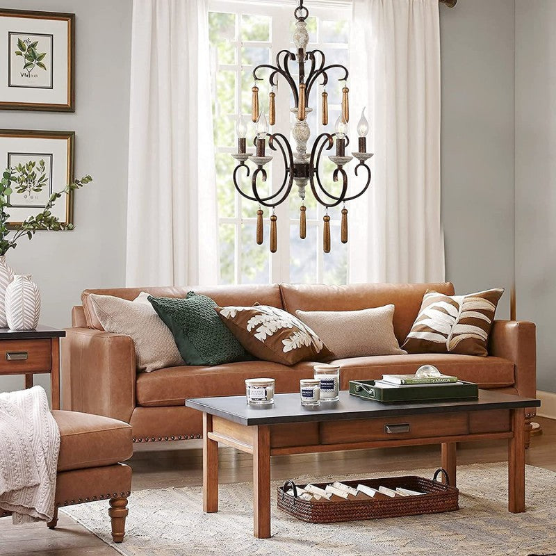 Rustic Distressed Solid Wood Candelabra Chandelier