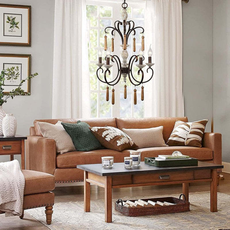 Rustic Distressed Solid Wood Candelabra Chandelier