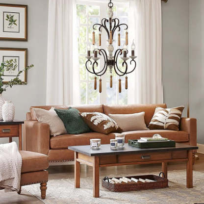 Rustic Distressed Solid Wood Candelabra Chandelier
