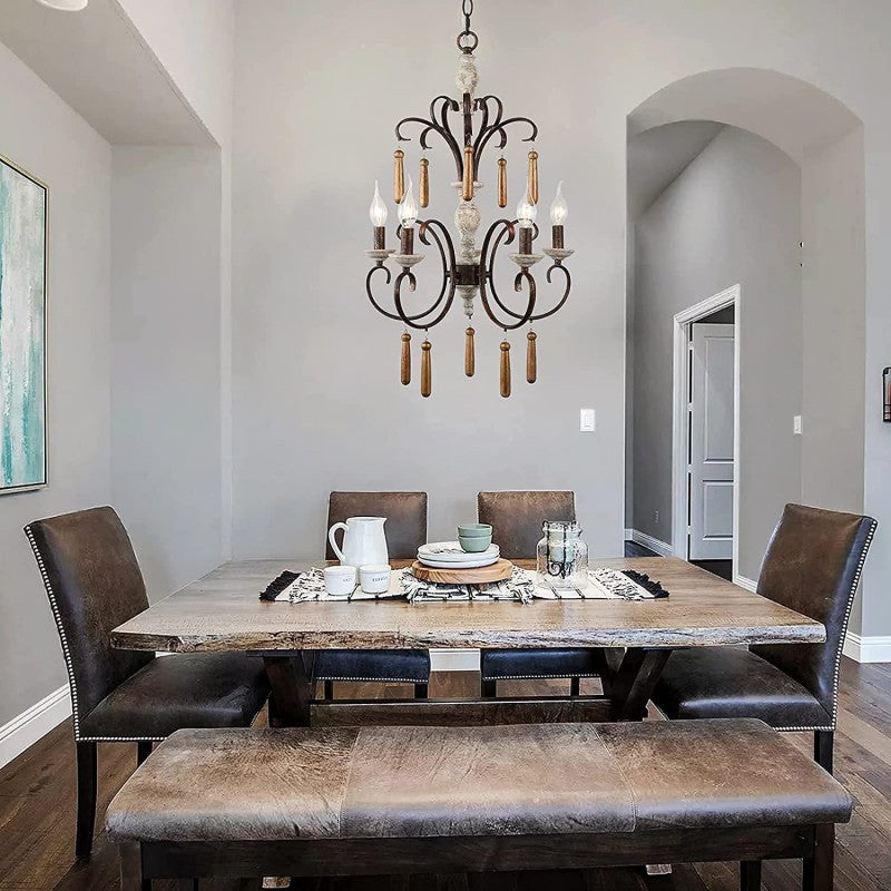 Rustic Distressed Solid Wood Candelabra Chandelier