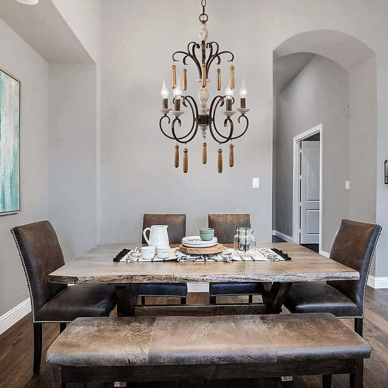 Rustic Distressed Solid Wood Candelabra Chandelier