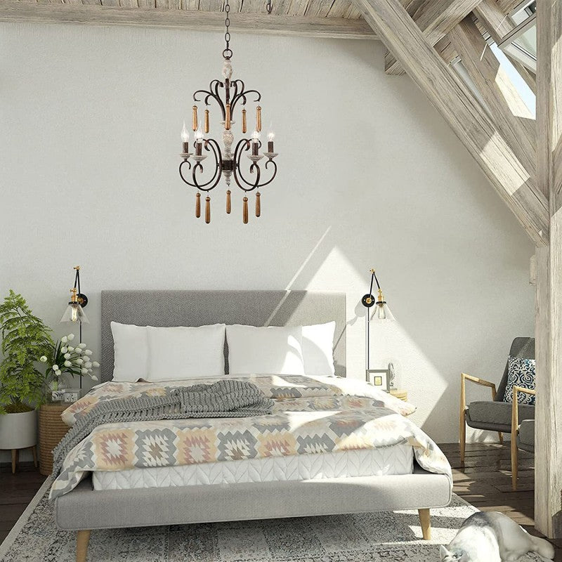 Rustic Distressed Solid Wood Candelabra Chandelier