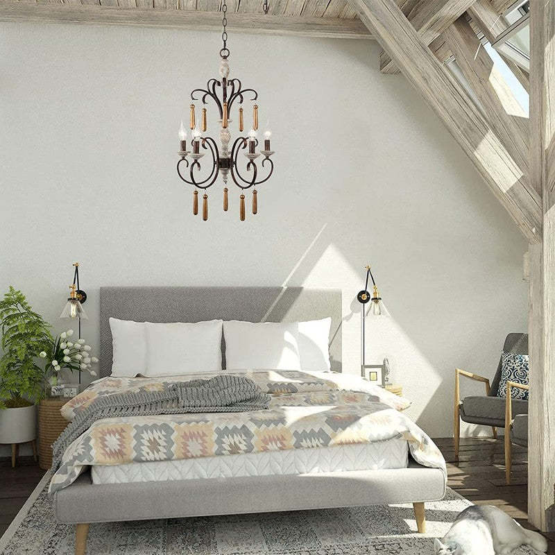 Rustic Distressed Solid Wood Candelabra Chandelier