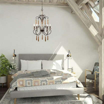 Rustic Distressed Solid Wood Candelabra Chandelier