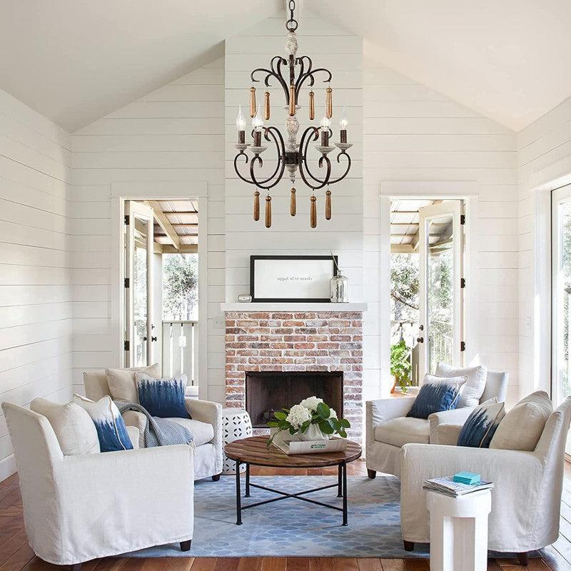 Rustic Distressed Solid Wood Candelabra Chandelier