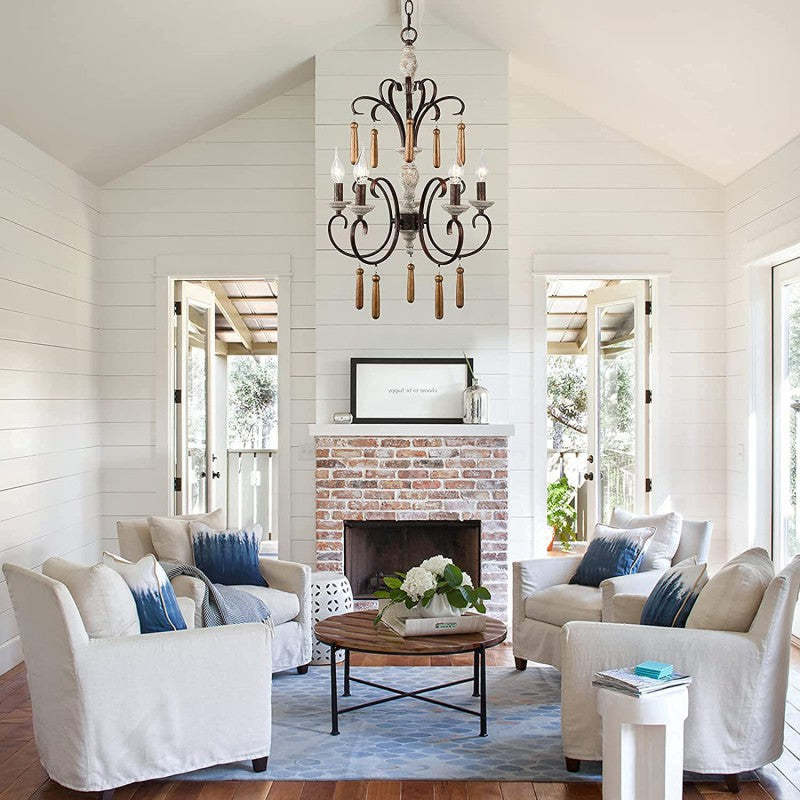Rustic Distressed Solid Wood Candelabra Chandelier
