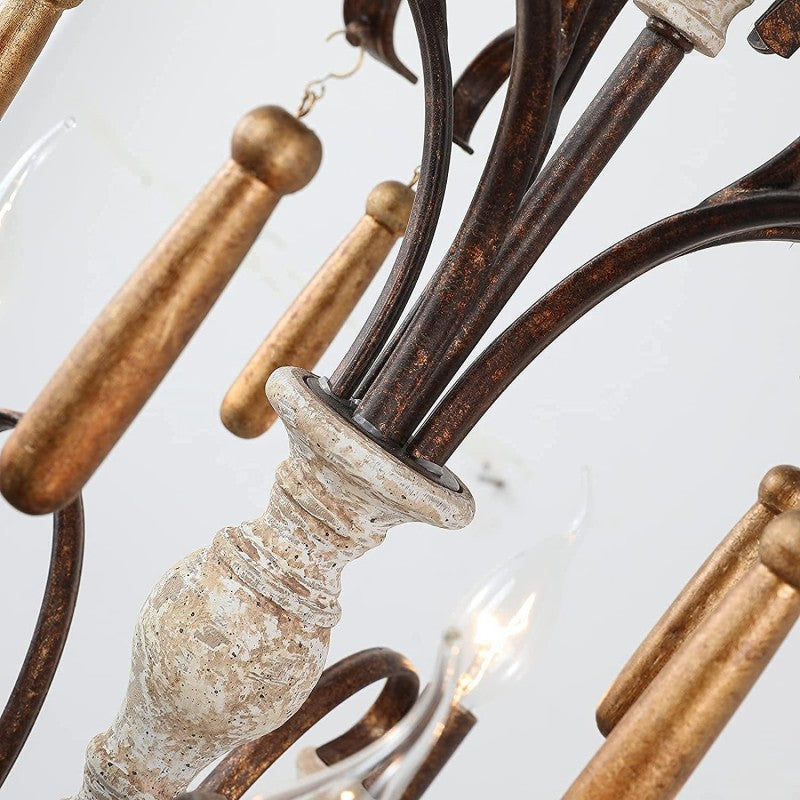 Rustic Distressed Solid Wood Candelabra Chandelier