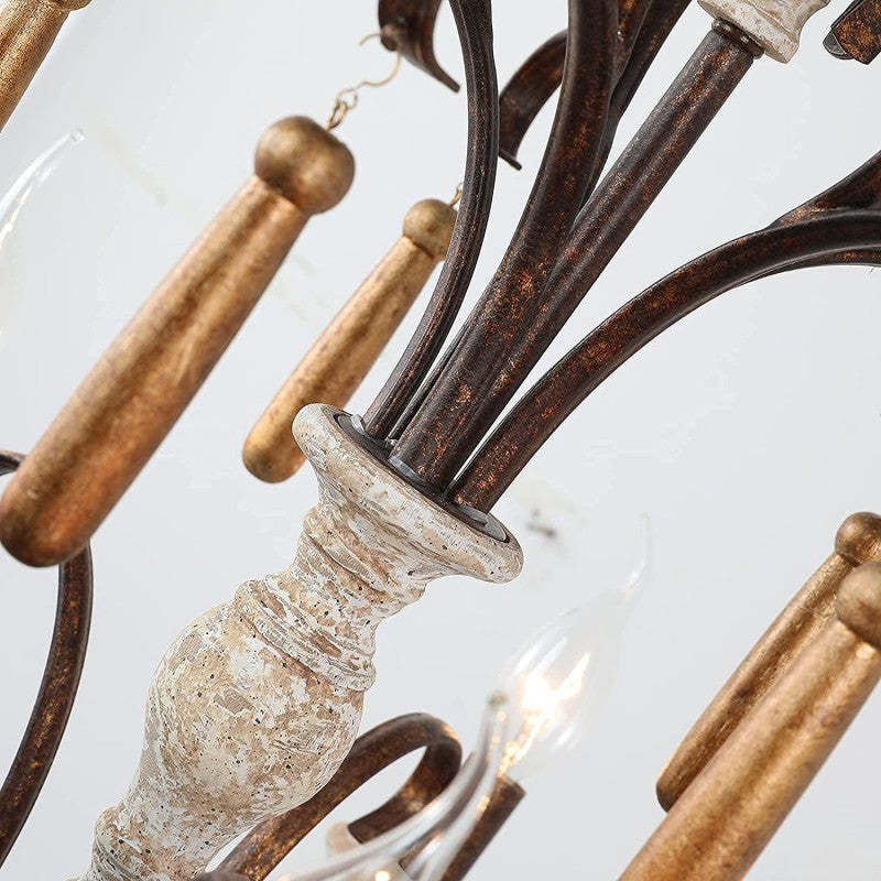 Rustic Distressed Solid Wood Candelabra Chandelier