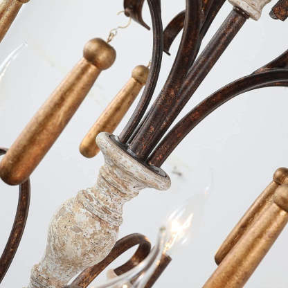 Rustic Distressed Solid Wood Candelabra Chandelier
