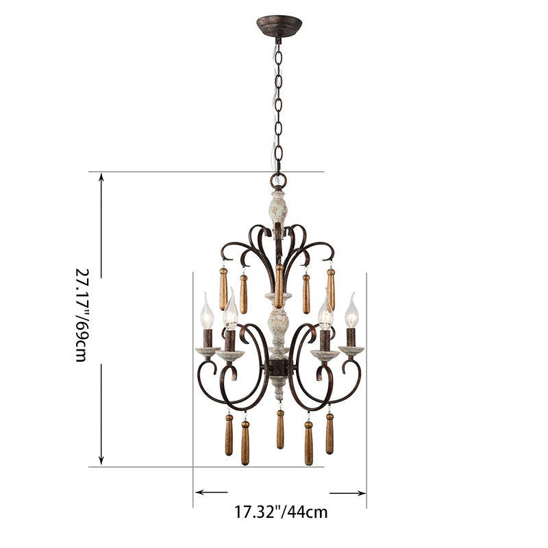 Rustic Distressed Solid Wood Candelabra Chandelier