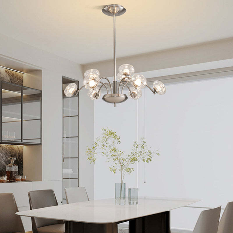 Contemporary Curved Iron Clear Glass LED Chandelier