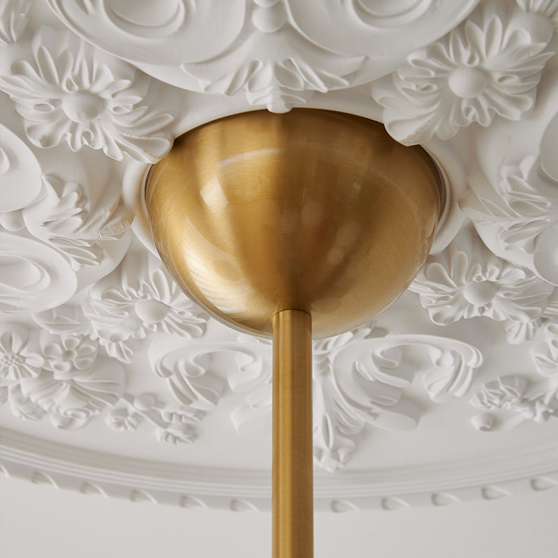 French Solid Wood Curved Iron Glass Cup Chandelier