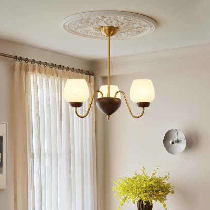 French Solid Wood Curved Iron Glass Cup Chandelier