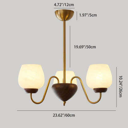 French Solid Wood Curved Iron Glass Cup Chandelier
