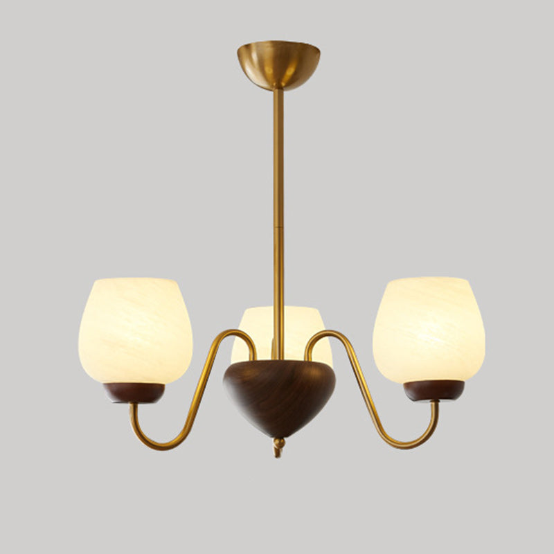 French Solid Wood Curved Iron Glass Cup Chandelier