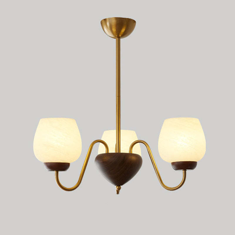 French Solid Wood Curved Iron Glass Cup Chandelier