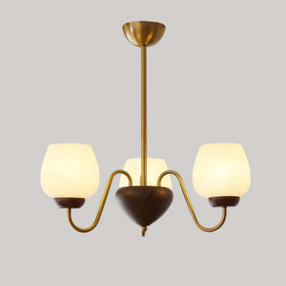 French Solid Wood Curved Iron Glass Cup Chandelier