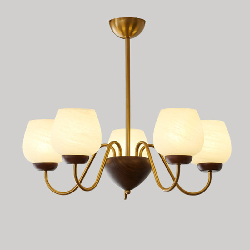 French Solid Wood Curved Iron Glass Cup Chandelier