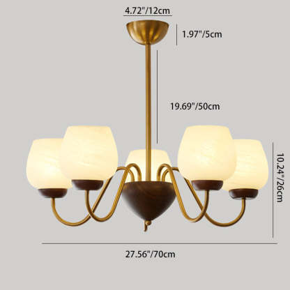French Solid Wood Curved Iron Glass Cup Chandelier