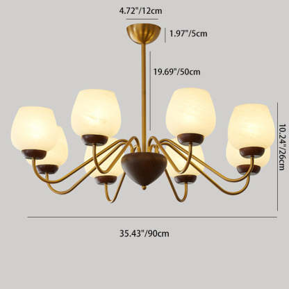 French Solid Wood Curved Iron Glass Cup Chandelier