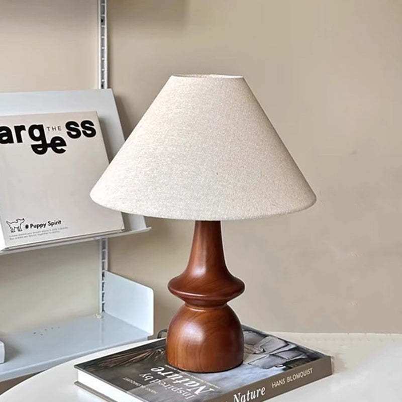 Lighom conical solid fabric wood table lamps for living room