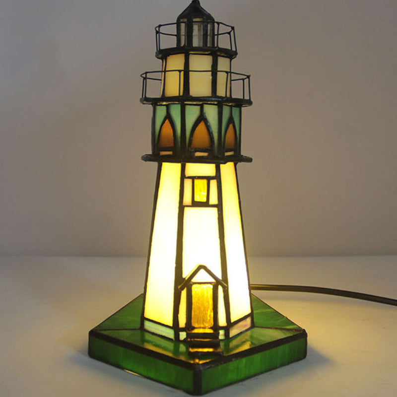 Tiffany Stained Glass Lighthouse Table Lamp