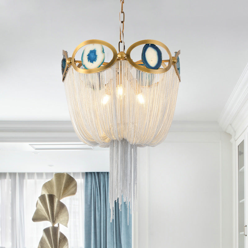 Contemporary Agate Bead Aluminum Chain Chandelier