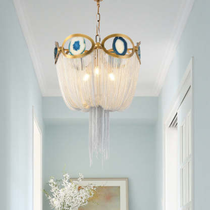 Contemporary Agate Bead Aluminum Chain Chandelier