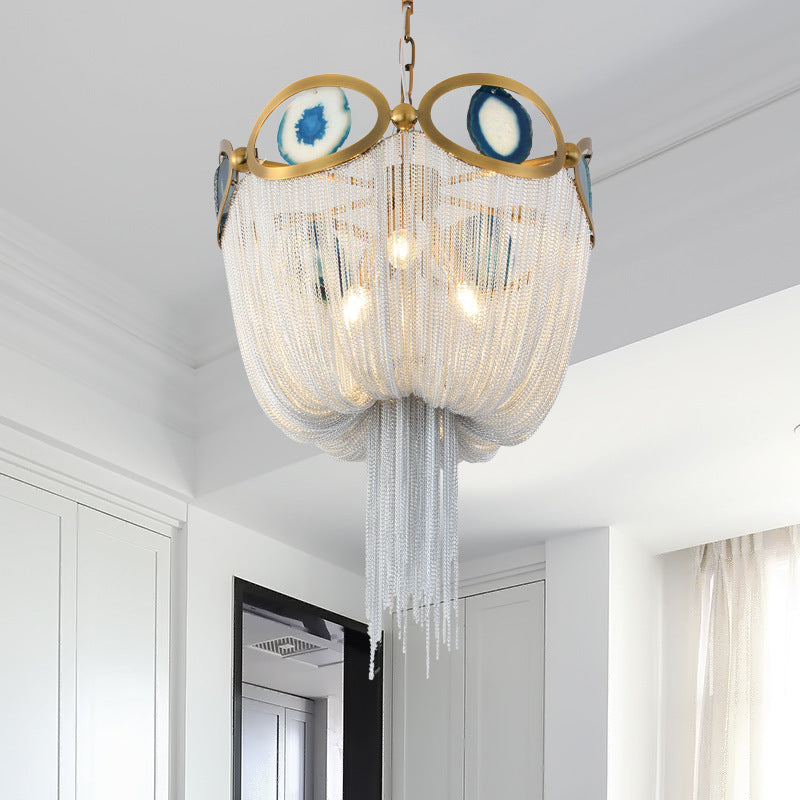 Contemporary Agate Bead Aluminum Chain Chandelier