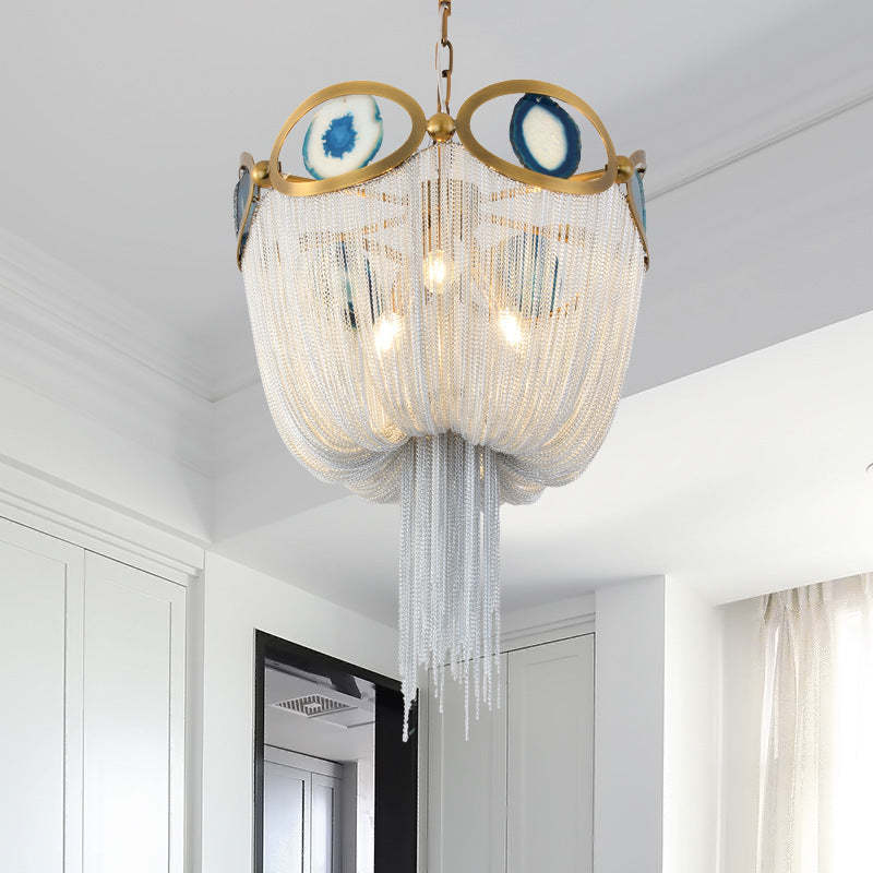 Contemporary Agate Bead Aluminum Chain Chandelier