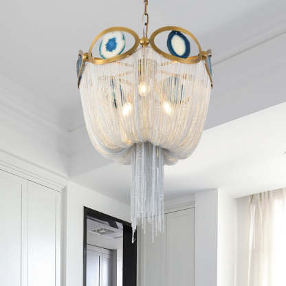 Contemporary Agate Bead Aluminum Chain Chandelier