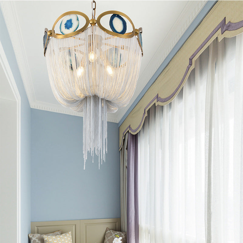 Contemporary Agate Bead Aluminum Chain Chandelier