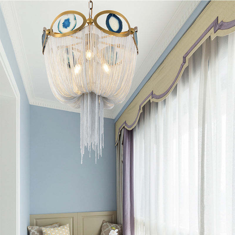 Contemporary Agate Bead Aluminum Chain Chandelier