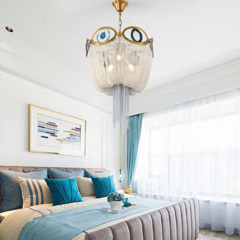 Contemporary Agate Bead Aluminum Chain Chandelier