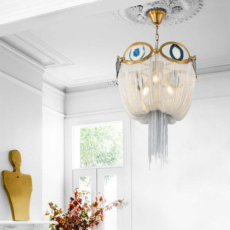 Contemporary Agate Bead Aluminum Chain Chandelier